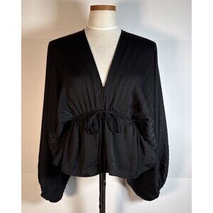 Free People Eloise Black Balloon Sleeve Peplum Drawstring Blouse Oversized S